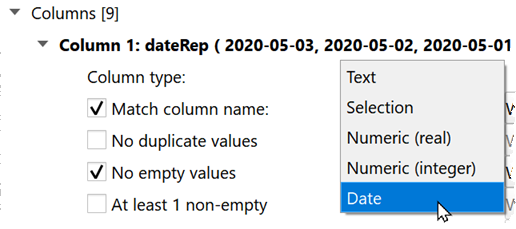 Select verify column type