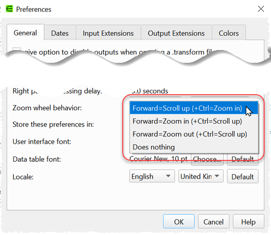 Set Center pane mouse wheel behavior.