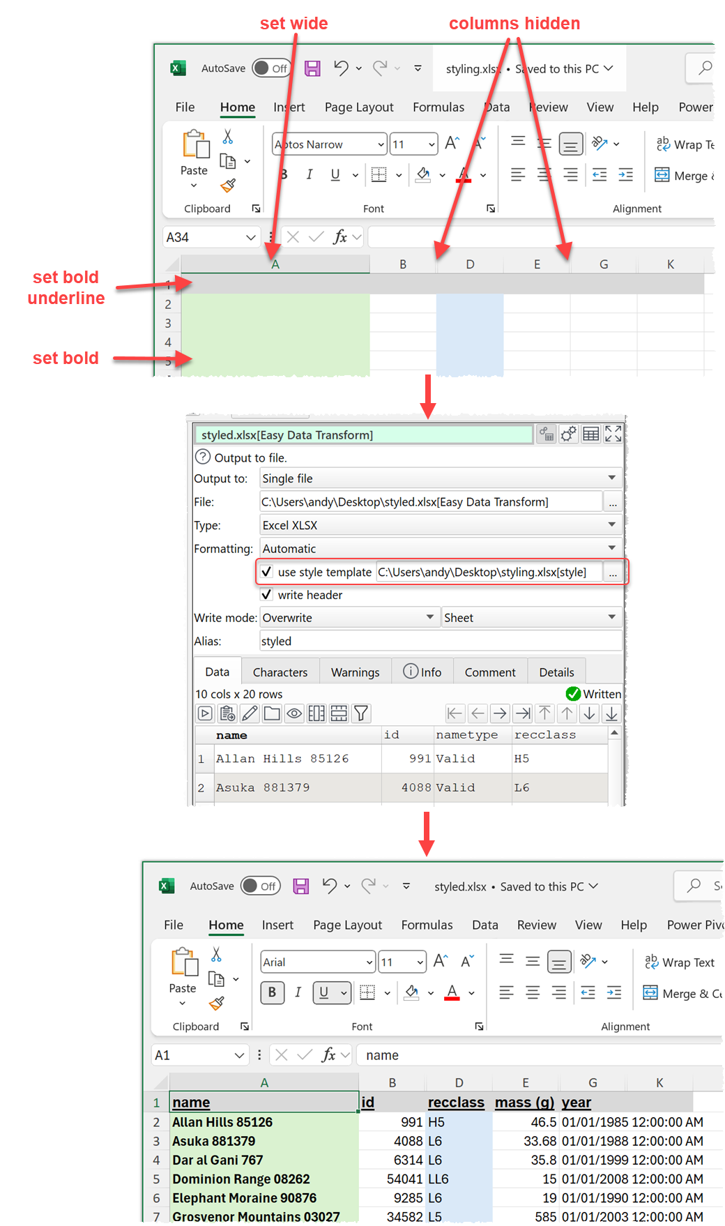 Using an Excel style template Using an Excel style template