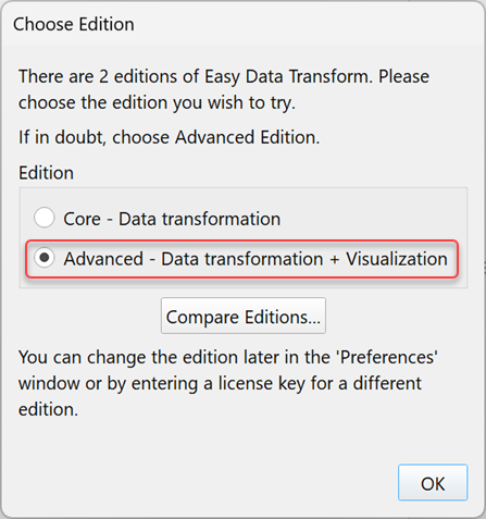 Choose edition window Choose edition window