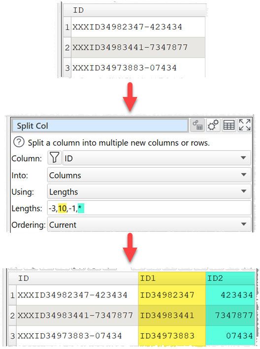 Split characters 4 to 13 and 15 onward into new columns Split characters 4 to 13 and 15 onward into new columns
