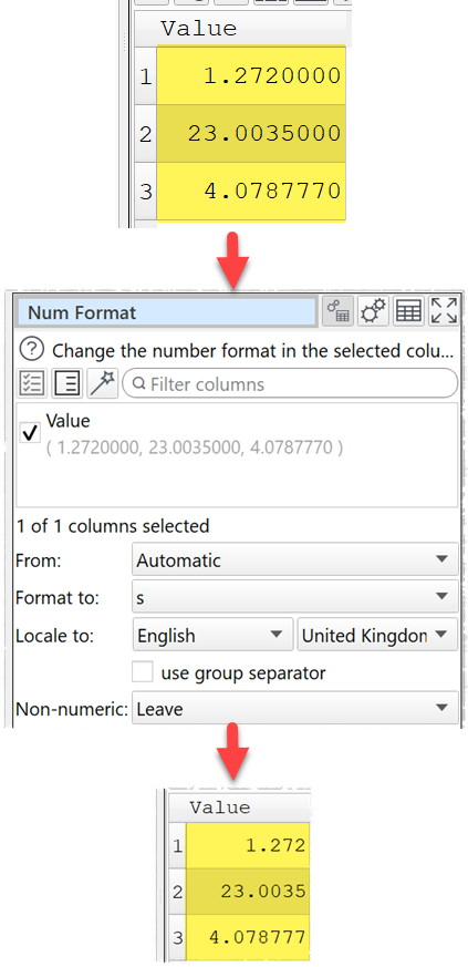 Set numeric to shortest accurate number