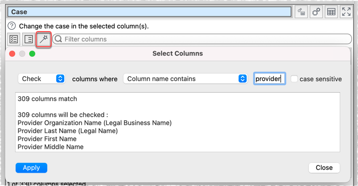 Select columns by criteria