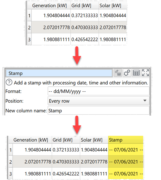 how add a date stamp column example