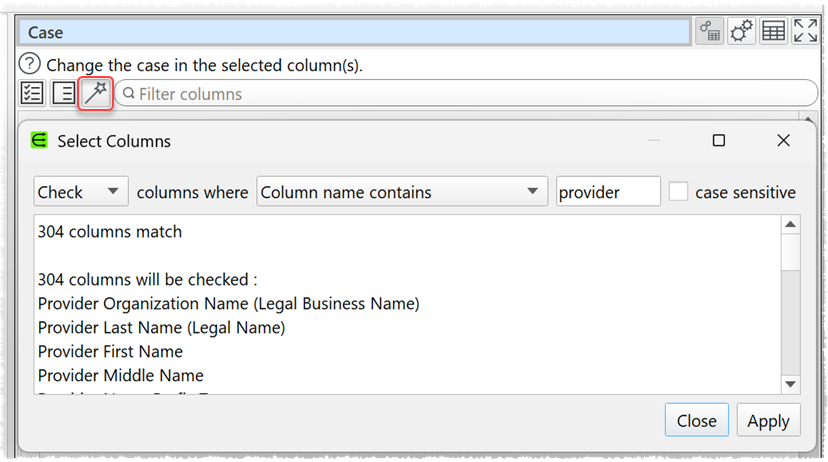 Select columns by criteria
