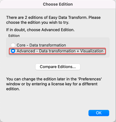 Choose edition window Choose edition window