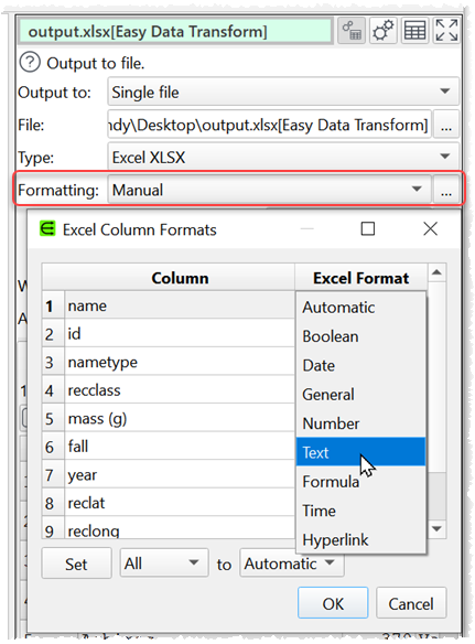 Format excel columns