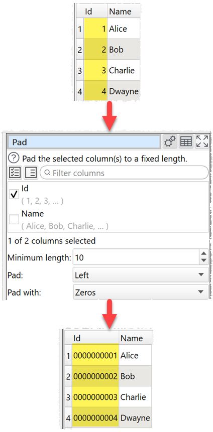 how to pad text in a column example