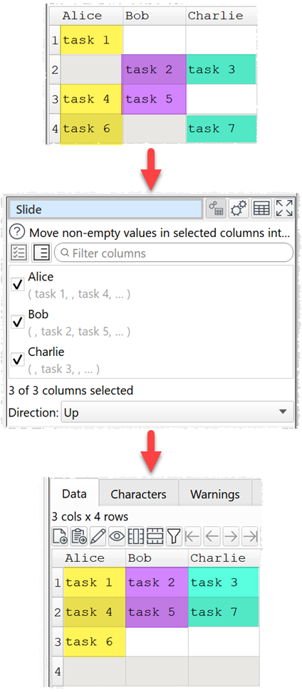 Move all non-empty values to the top of the table.