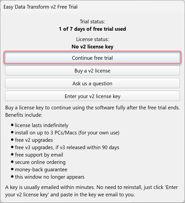 Free trial window